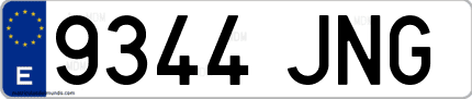 Ejemplo de matrícula de coche ordinaria 9344 JNG