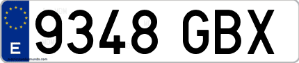 Ejemplo de matrícula de coche ordinaria 9348 GBX