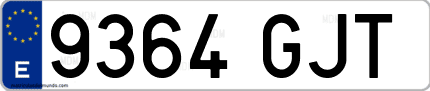 Ejemplo de matrícula de coche ordinaria 9364 GJT