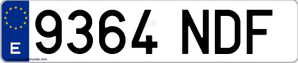 Ejemplo de matrícula de coche ordinaria 9364 NDF