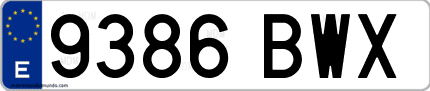 Ejemplo de matrícula de coche ordinaria 9386 BWX