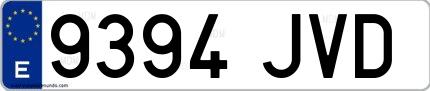 Ejemplo de matrícula española 9394 JVD