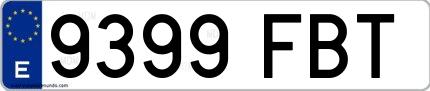 Ejemplo de matrícula española 9399 FBT