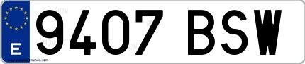 Ejemplo de matrícula española 9407 BSW