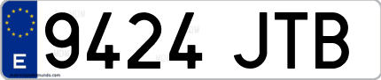 Ejemplo de matrícula de coche ordinaria 9424 JTB