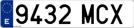Ejemplo de matrícula española 9432 MCX
