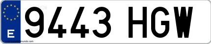 Ejemplo de matrícula española 9443 HGW