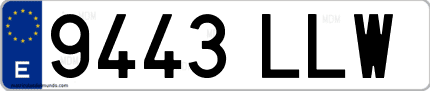 Ejemplo de matrícula de coche ordinaria 9443 LLW