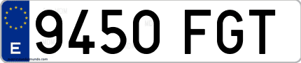 Ejemplo de matrícula de coche ordinaria 9450 FGT