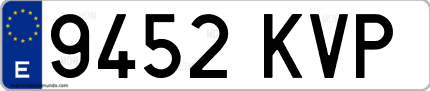 Ejemplo de matrícula de coche ordinaria 9452 KVP