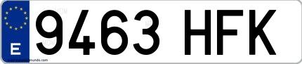 Ejemplo de matrícula española 9463 HFK