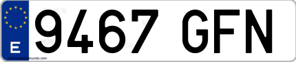 Ejemplo de matrícula de coche ordinaria 9467 GFN