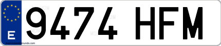 Ejemplo de matrícula de coche ordinaria 9474 HFM