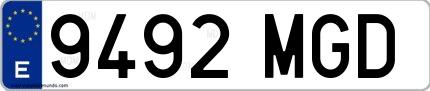 Ejemplo de matrícula española 9492 MGD