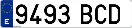 Ejemplo de matrícula española 9493 BCD