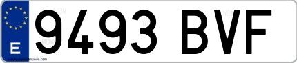 Ejemplo de matrícula española 9493 BVF