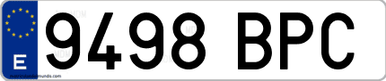 Ejemplo de matrícula de coche ordinaria 9498 BPC