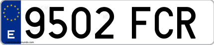 Ejemplo de matrícula de coche ordinaria 9502 FCR