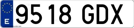 Ejemplo de matrícula española 9518 GDX