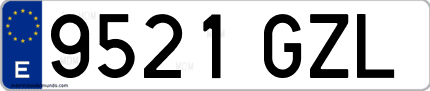 Ejemplo de matrícula de coche ordinaria 9521 GZL