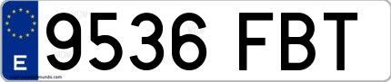 Ejemplo de matrícula española 9536 FBT
