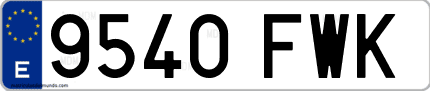 Ejemplo de matrícula de coche ordinaria 9540 FWK