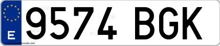 Ejemplo de matrícula española 9574 BGK