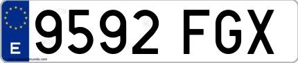 Ejemplo de matrícula española 9592 FGX