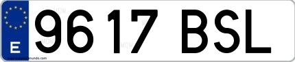 Ejemplo de matrícula española 9617 BSL