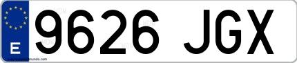 Ejemplo de matrícula española 9626 JGX