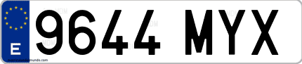 Ejemplo de matrícula de coche ordinaria 9644 MYX