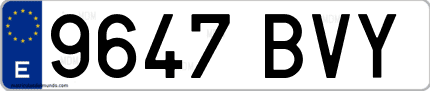 Ejemplo de matrícula de coche ordinaria 9647 BVY