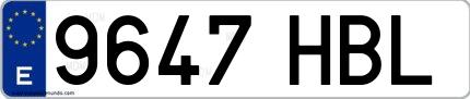 Ejemplo de matrícula española 9647 HBL