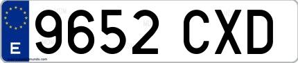 Ejemplo de matrícula española 9652 CXD