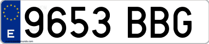 Ejemplo de matrícula de coche ordinaria 9653 BBG