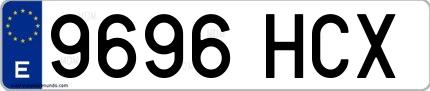 Ejemplo de matrícula española 9696 HCX