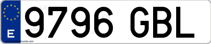 Ejemplo de matrícula de coche ordinaria 9796 GBL