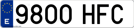 Ejemplo de matrícula de coche ordinaria 9800 HFC