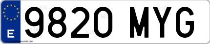 Ejemplo de matrícula española 9820 MYG