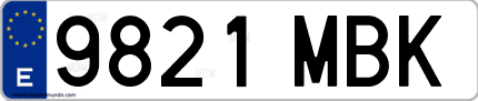 Ejemplo de matrícula de coche ordinaria 9821 MBK