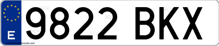 Ejemplo de matrícula de coche ordinaria 9822 BKX