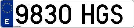 Ejemplo de matrícula española 9830 HGS