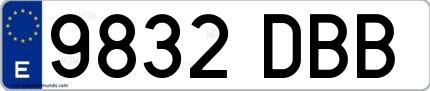 Ejemplo de matrícula española 9832 DBB