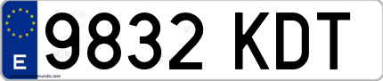 Ejemplo de matrícula de coche ordinaria 9832 KDT