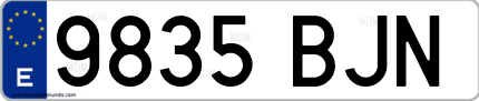 Ejemplo de matrícula de coche ordinaria 9835 BJN