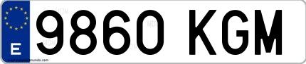 Ejemplo de matrícula española 9860 KGM