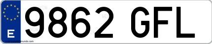 Ejemplo de matrícula española 9862 GFL
