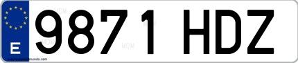 Ejemplo de matrícula española 9871 HDZ
