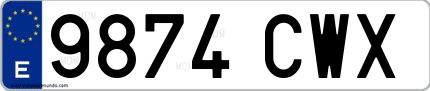 Ejemplo de matrícula española 9874 CWX