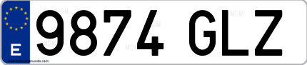 Ejemplo de matrícula de coche ordinaria 9874 GLZ